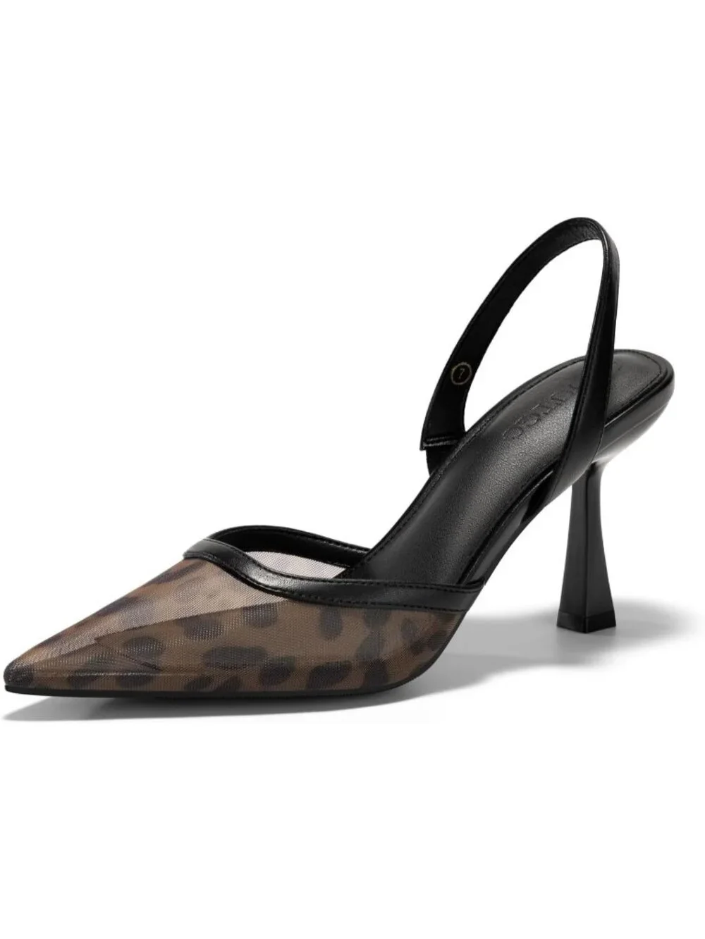 Women Leopard Mesh Comfortable Slingback Closed Pointed Toe Stiletto Kitten Heel